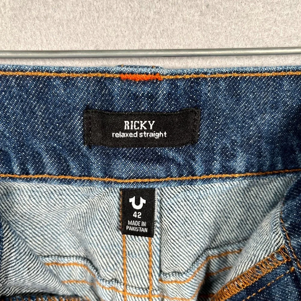 True Religion Ricky Jeans Mens 42 Blue Cotton Medium Wash Relaxed Straight Leg